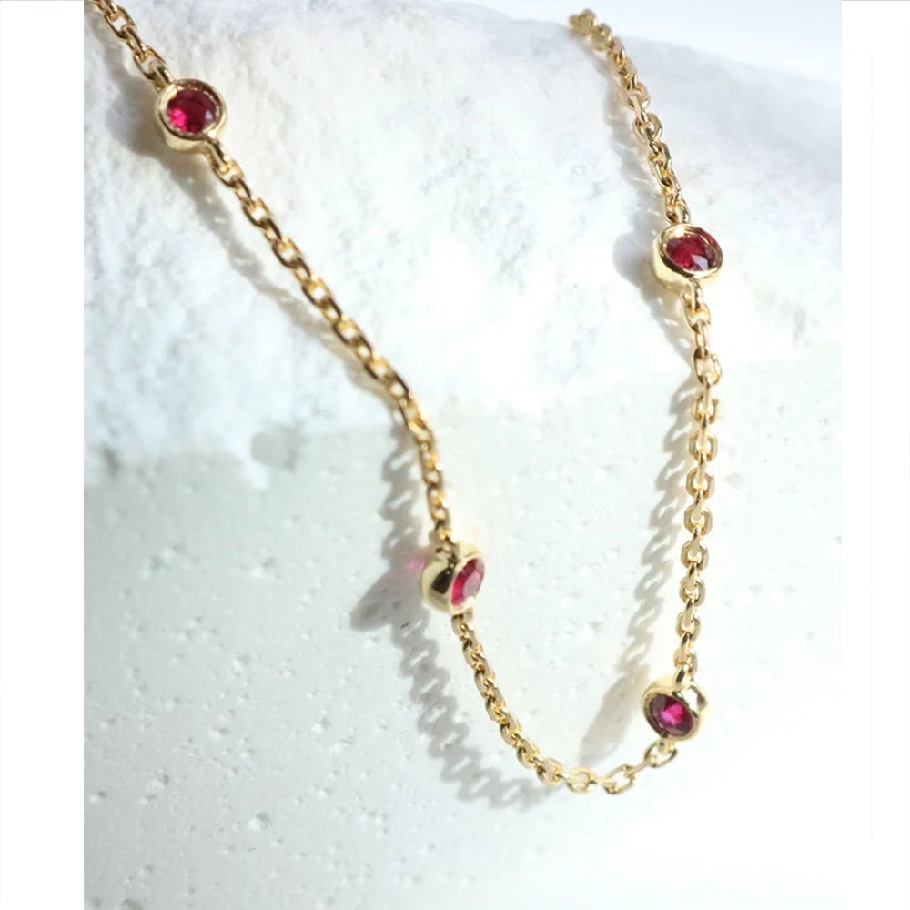 Sterling Silver Four Round Mini Ruby Zircon Bracelet for Women Fashion Niche Light Luxury Exquisite Chain Bracelet
