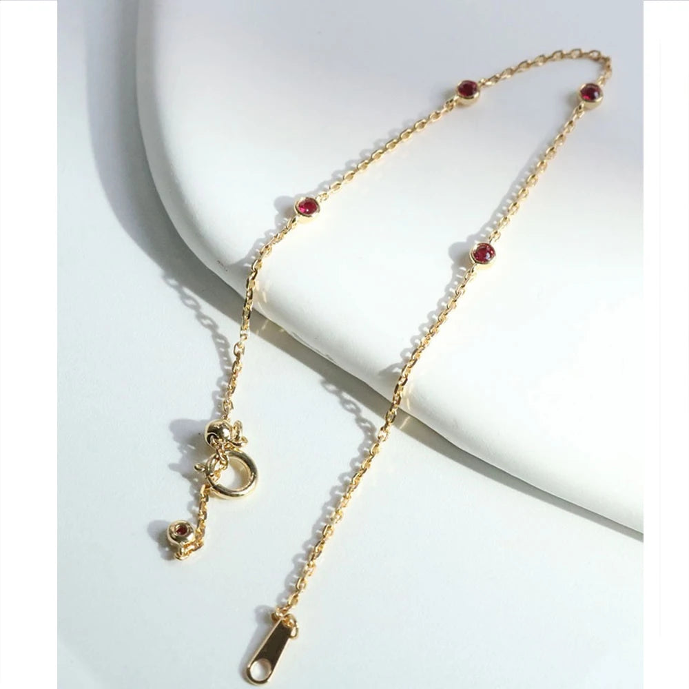 Sterling Silver Four Round Mini Ruby Zircon Bracelet for Women Fashion Niche Light Luxury Exquisite Chain Bracelet