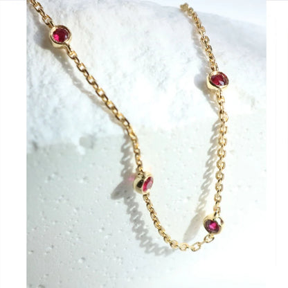 Sterling Silver Four Round Mini Ruby Zircon Bracelet for Women Fashion Niche Light Luxury Exquisite Chain Bracelet