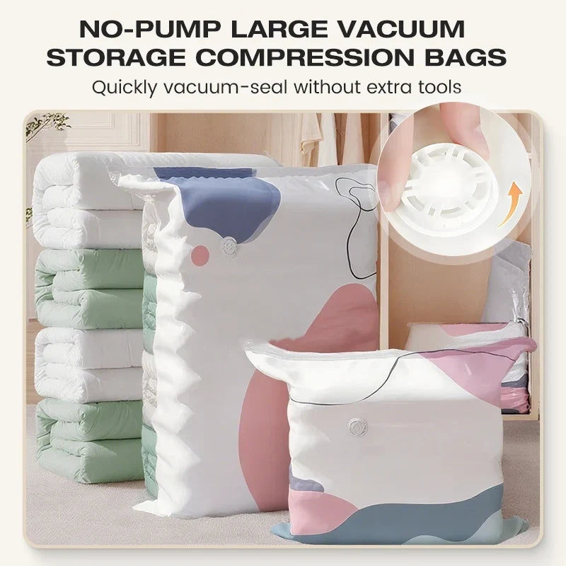 No-Pump Vacuum Storage Bags – Space-Saving Compression Bags for Clothes & Bedding