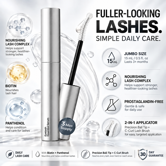 Essential Eyelash Growth Serum, Jumbo Size 0.5fl.oz - Safe & Gentle Lashes Care, Fuller