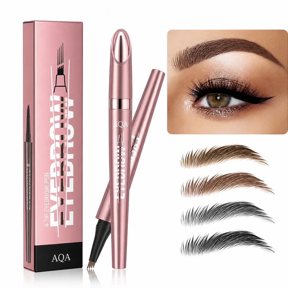 4-Tip Waterproof Eyebrow Pen | Natural Hair-Like Strokes