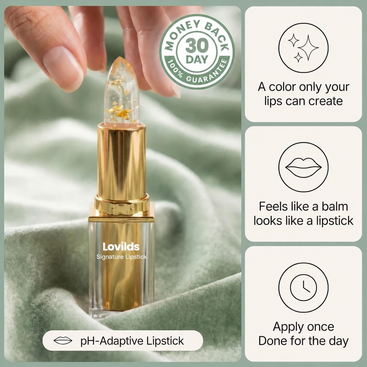 LOVILDS Color-Adapting Lipstick – Hydrating pH Lip Tint