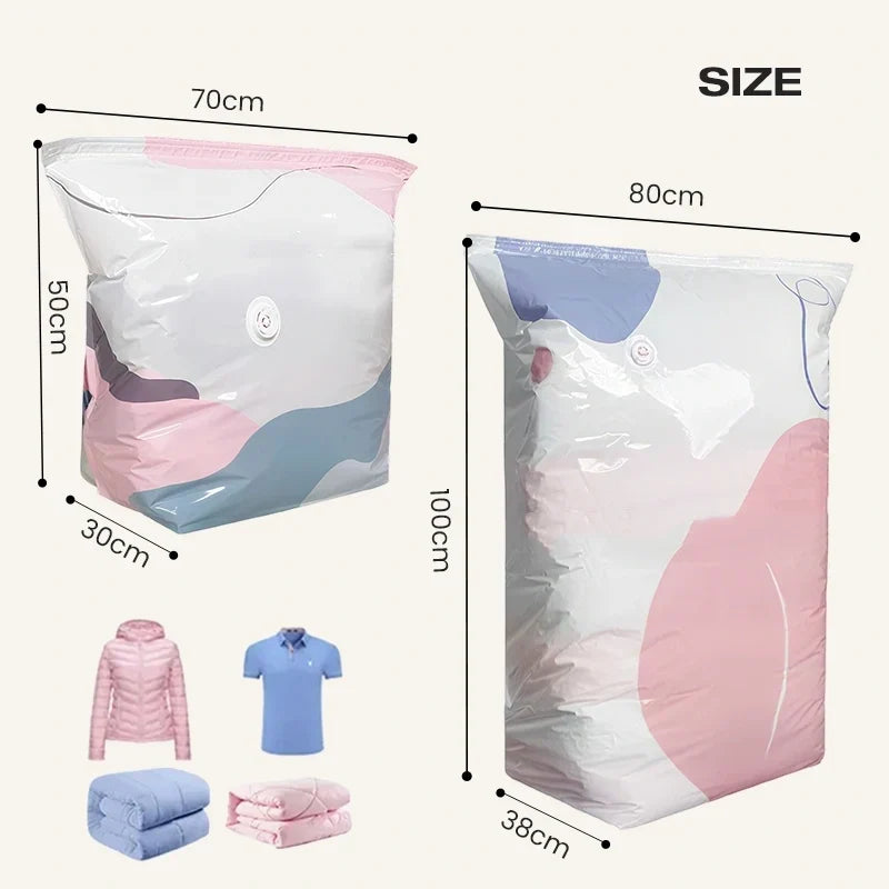 No-Pump Vacuum Storage Bags – Space-Saving Compression Bags for Clothes & Bedding