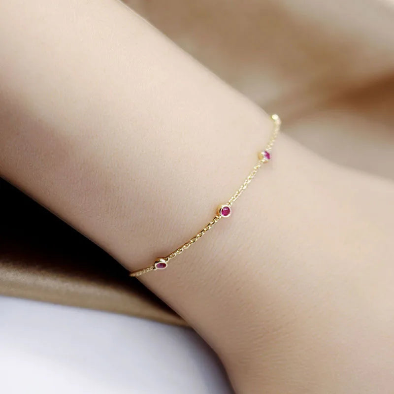 Sterling Silver Four Round Mini Ruby Zircon Bracelet for Women Fashion Niche Light Luxury Exquisite Chain Bracelet