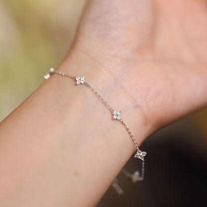 Sterling Silver Five Small Flower Clear Zircon Bracelet Simple INS Gold Silver color Party Wedding Fine Jewelry