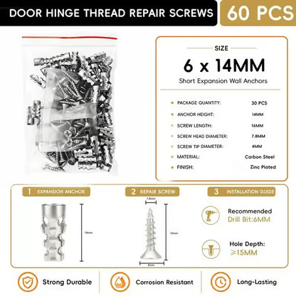 🔩 6×14mm Short Expansion Screw Set for Cabinet Hinge Repair & Stripped Thread Restoration