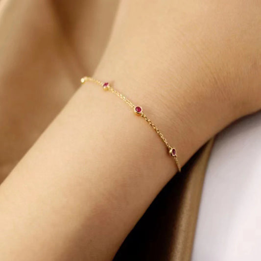 Sterling Silver Four Round Mini Ruby Zircon Bracelet for Women Fashion Niche Light Luxury Exquisite Chain Bracelet
