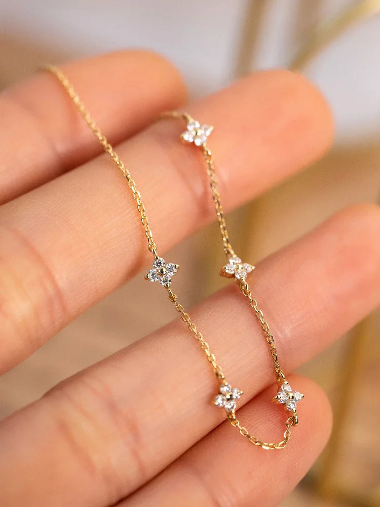 Sterling Silver Five Small Flower Clear Zircon Bracelet Simple INS Gold Silver color Party Wedding Fine Jewelry