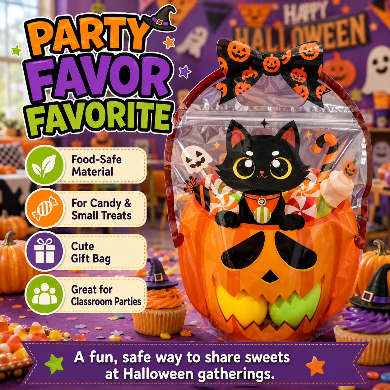 🎃 Halloween Self-Sealing Treat Bags – Pumpkin & Green Pot Candy Gift Pouches 🍬