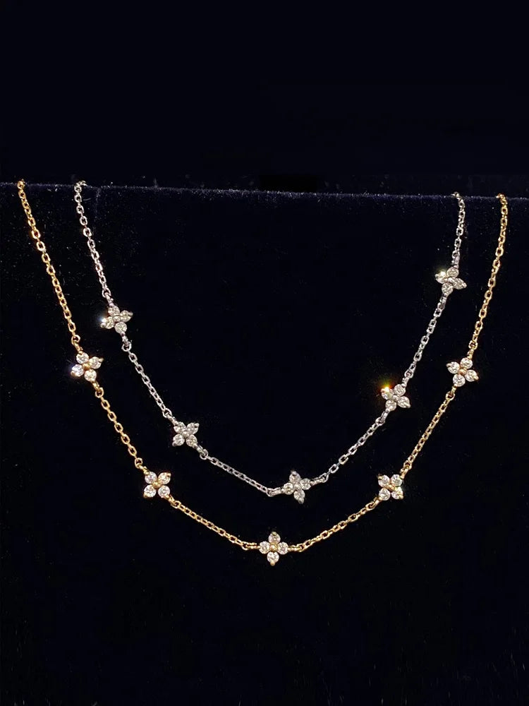 Sterling Silver Five Small Flower Clear Zircon Bracelet Simple INS Gold Silver color Party Wedding Fine Jewelry