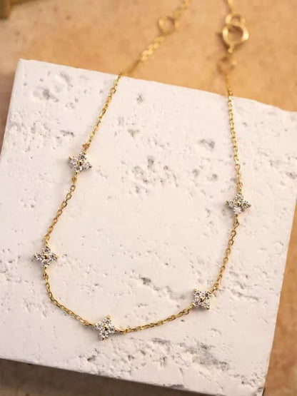 Sterling Silver Five Small Flower Clear Zircon Bracelet Simple INS Gold Silver color Party Wedding Fine Jewelry