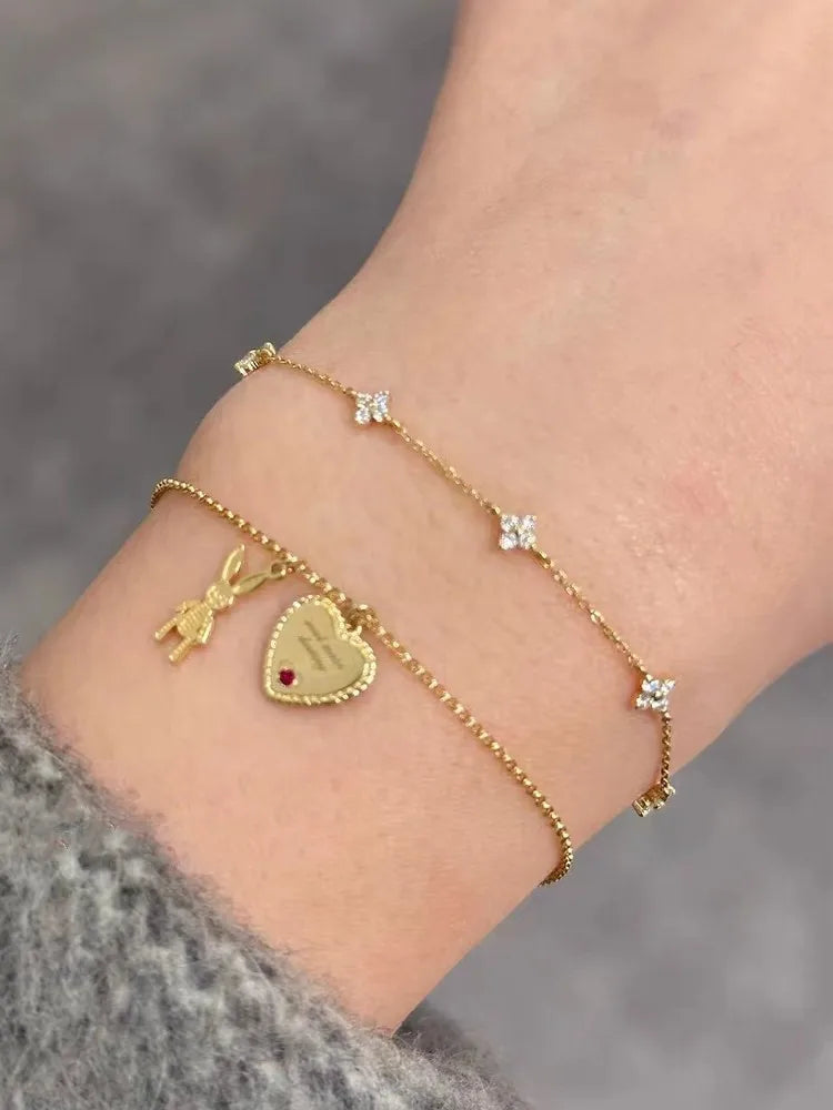 Sterling Silver Five Small Flower Clear Zircon Bracelet Simple INS Gold Silver color Party Wedding Fine Jewelry