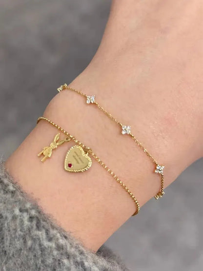 Sterling Silver Five Small Flower Clear Zircon Bracelet Simple INS Gold Silver color Party Wedding Fine Jewelry