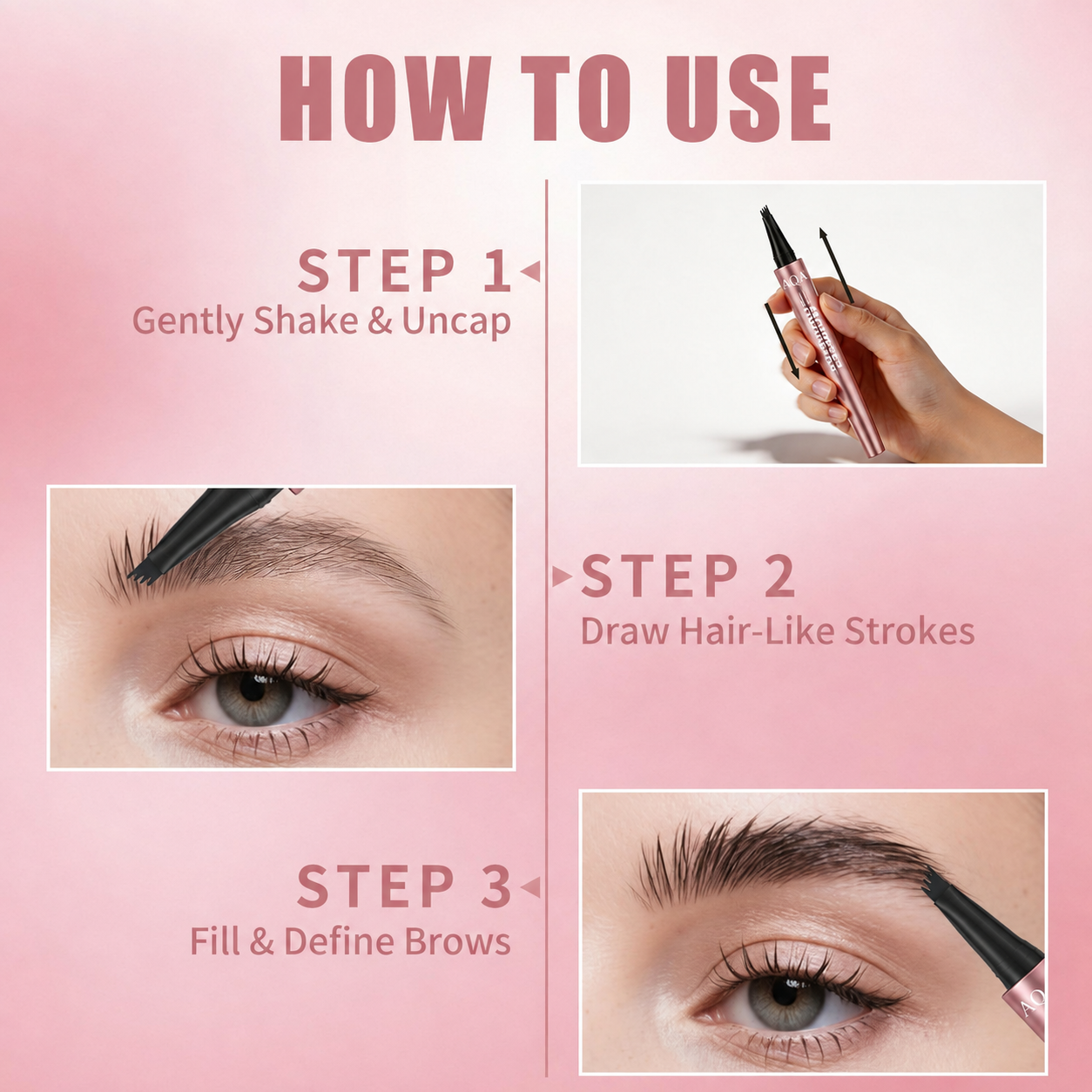 4-Tip Waterproof Eyebrow Pen | Natural Hair-Like Strokes
