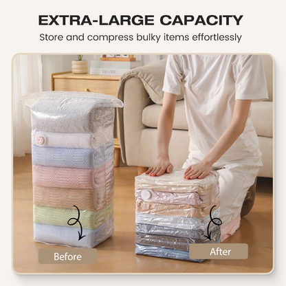 No-Pump Vacuum Storage Bags – Space-Saving Compression Bags for Clothes & Bedding