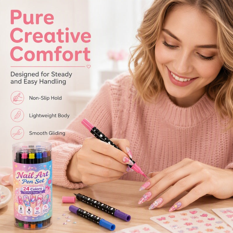 24-Color Dual-Ended Nail Art Pens – Easy DIY Nail Design Set