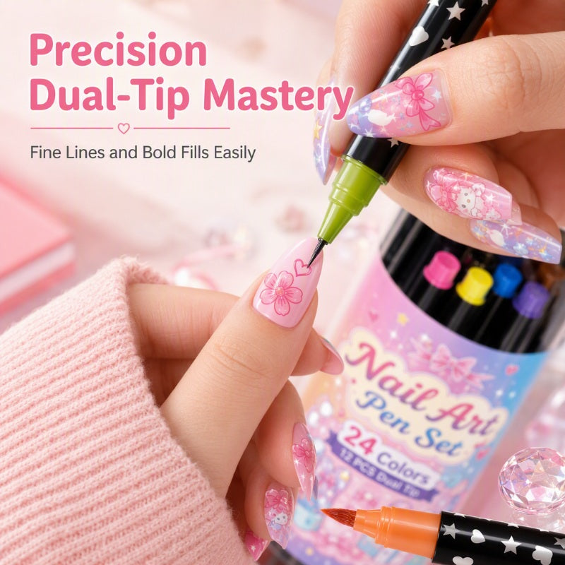 24-Color Dual-Ended Nail Art Pens – Easy DIY Nail Design Set