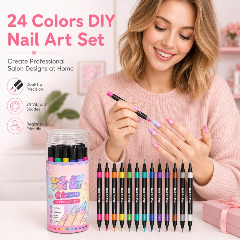 24-Color Dual-Ended Nail Art Pens – Easy DIY Nail Design Set