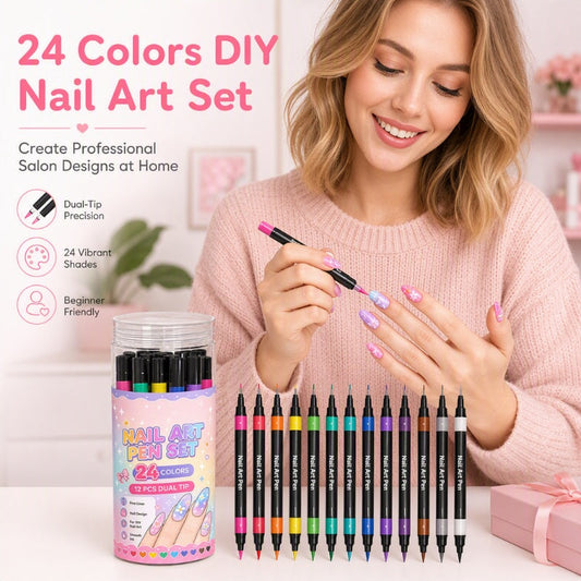 24-Color Dual-Ended Nail Art Pens – Easy DIY Nail Design Set