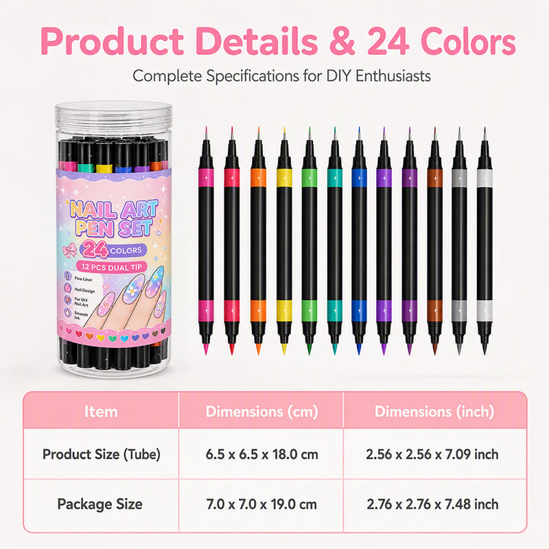 24-Color Dual-Ended Nail Art Pens – Easy DIY Nail Design Set