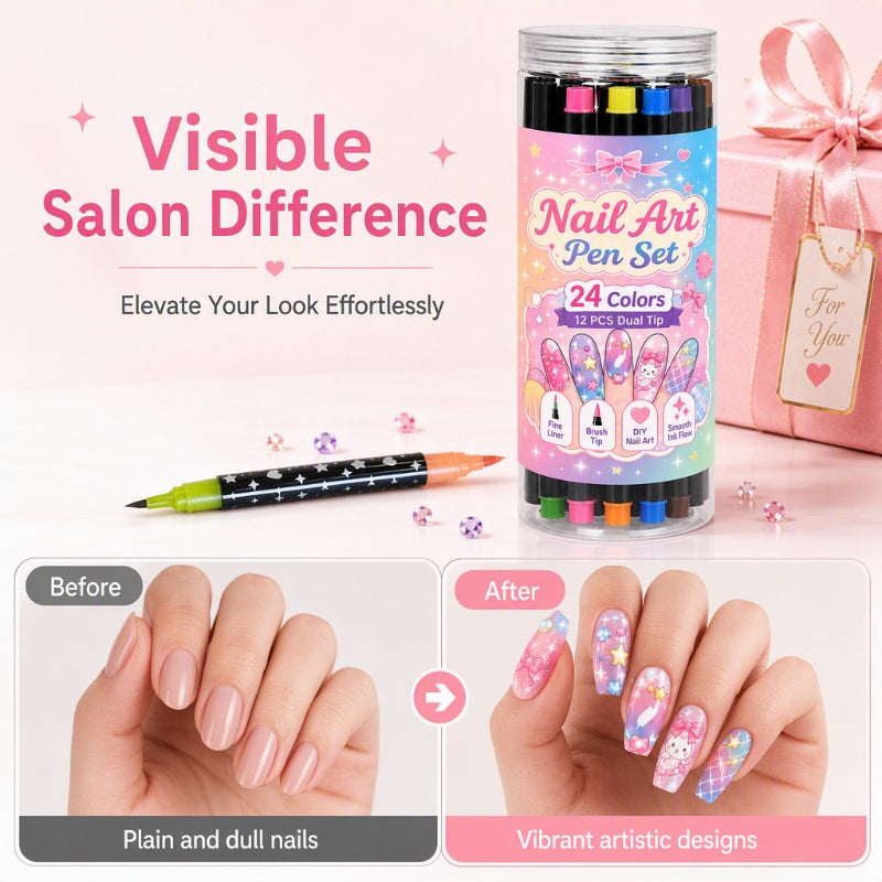 24-Color Dual-Ended Nail Art Pens – Easy DIY Nail Design Set