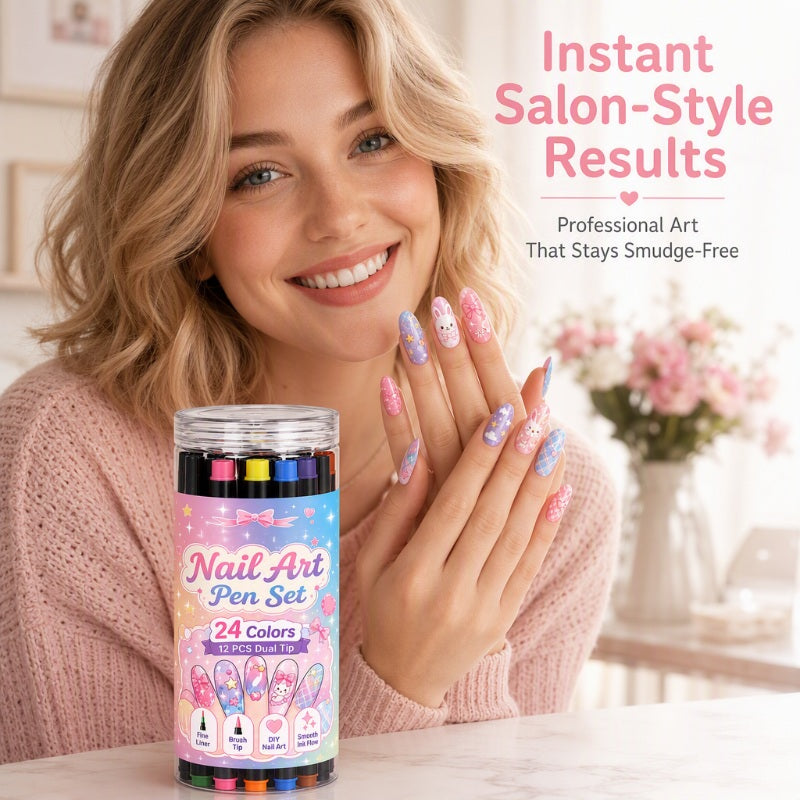 24-Color Dual-Ended Nail Art Pens – Easy DIY Nail Design Set