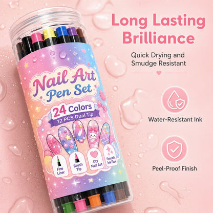 24-Color Dual-Ended Nail Art Pens – Easy DIY Nail Design Set