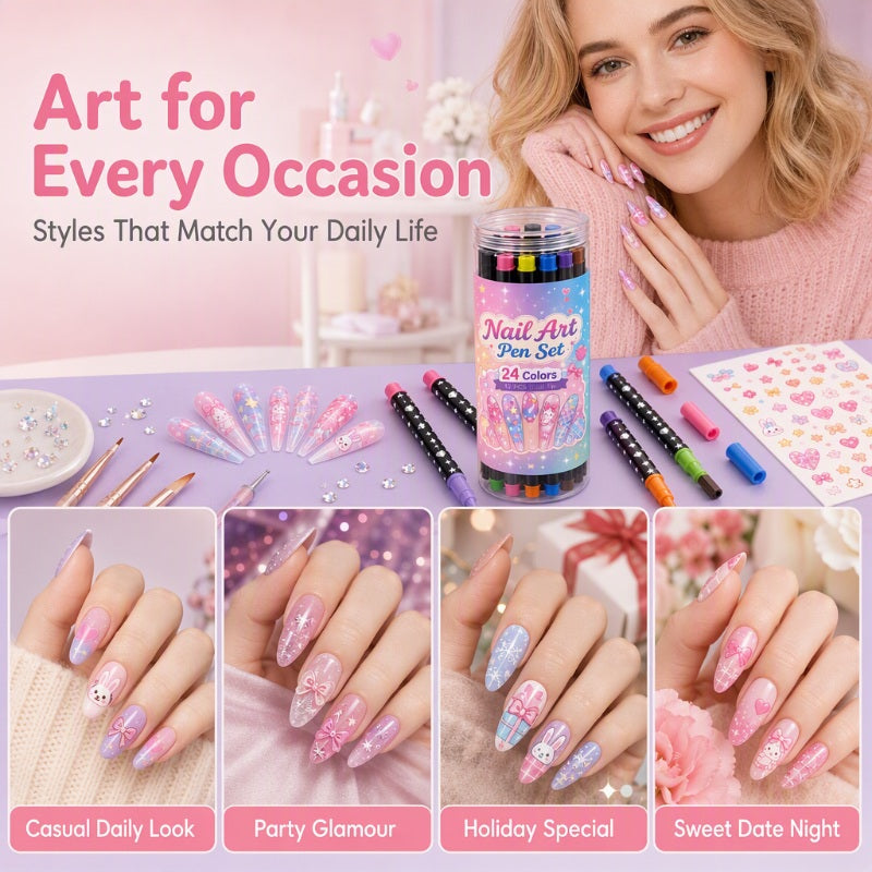 24-Color Dual-Ended Nail Art Pens – Easy DIY Nail Design Set