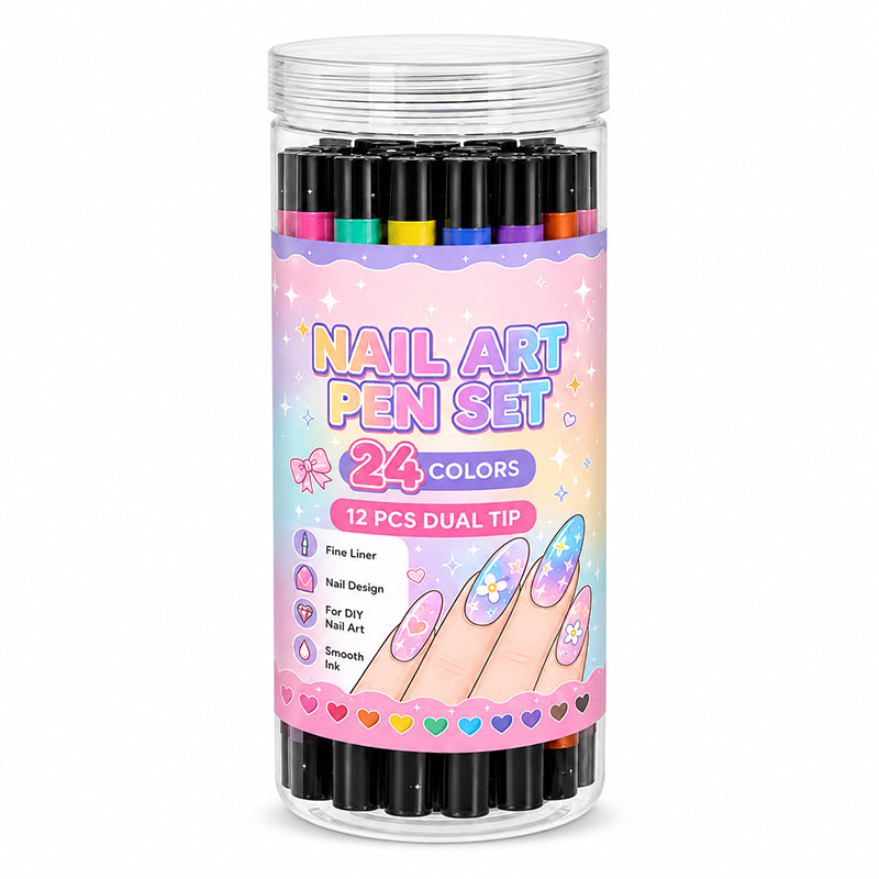 24-Color Dual-Ended Nail Art Pens – Easy DIY Nail Design Set