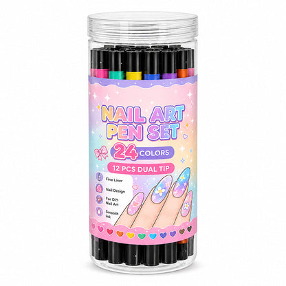 24-Color Dual-Ended Nail Art Pens – Easy DIY Nail Design Set